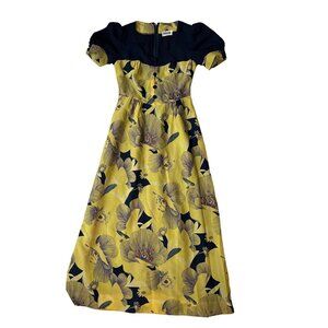 VTG 60’s Rabanne XS 0 2 Maxi Dress MCM Yellow Blue Floral Hostess Regency 70’s